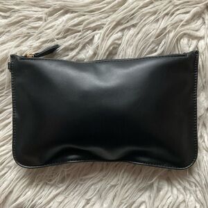 Anthropologie Black Faux Leather Zipper Closure Cutch Pouch Makeup Bag EUC O/S